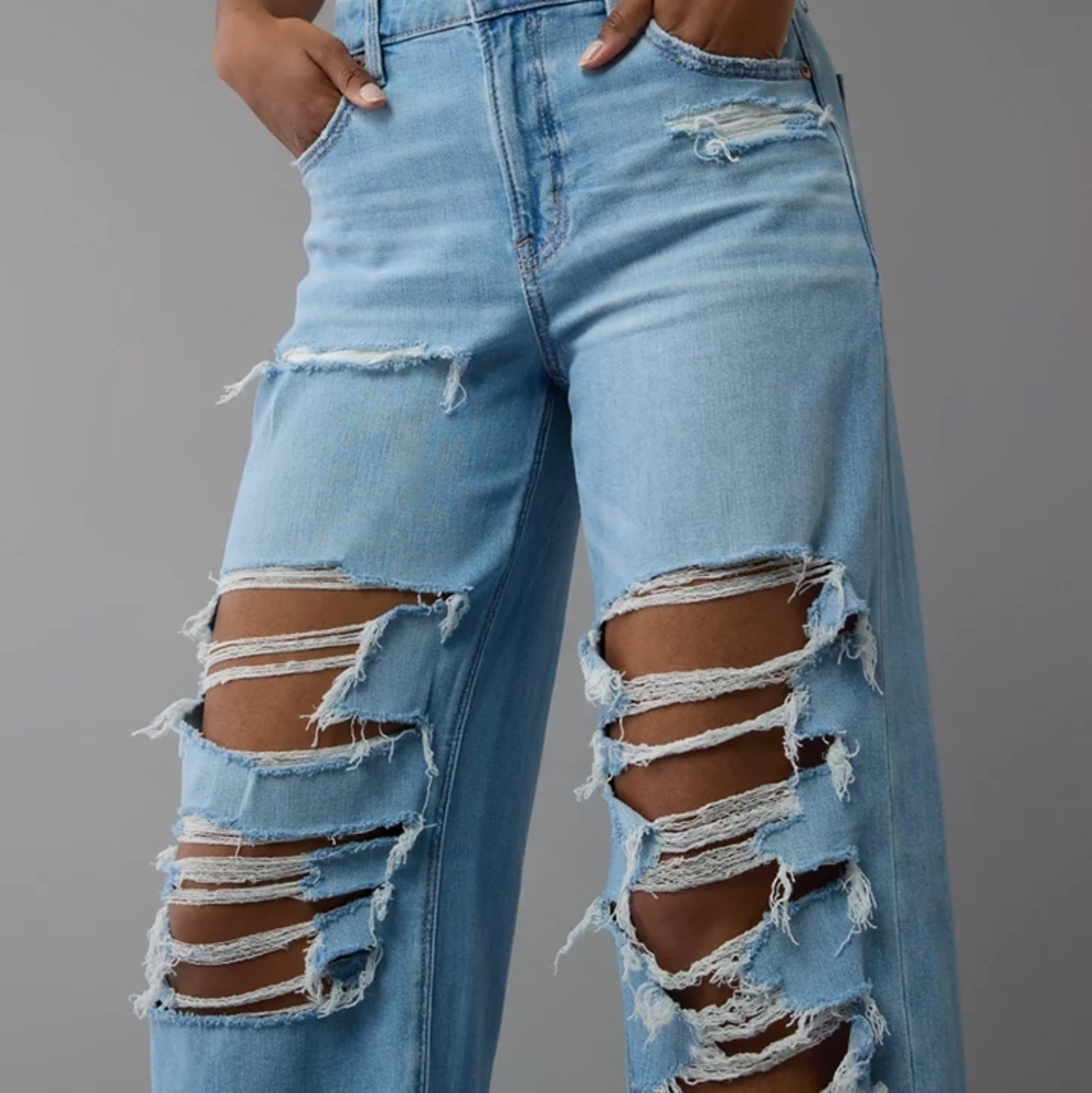 American Eagle Outfitters Ripped Light Blue Flare Jeans